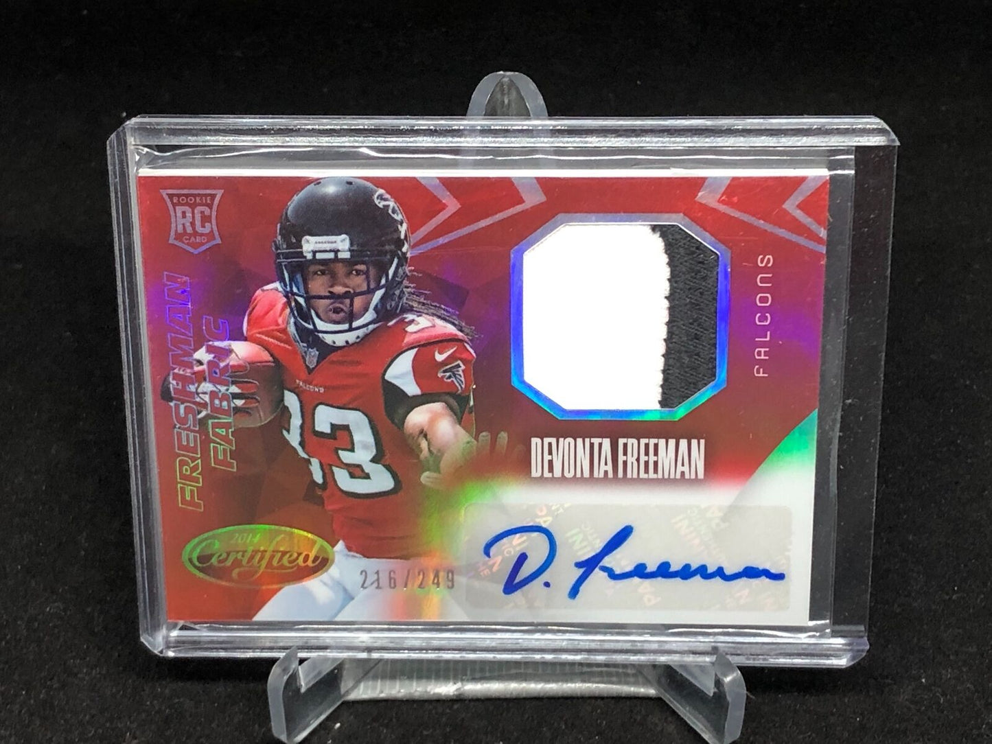DEVONTA FREEMAN 2014 CERTIFIED FRESHMAN FABRIC RED 2 CL PATCH AUTO RC #D 216/249