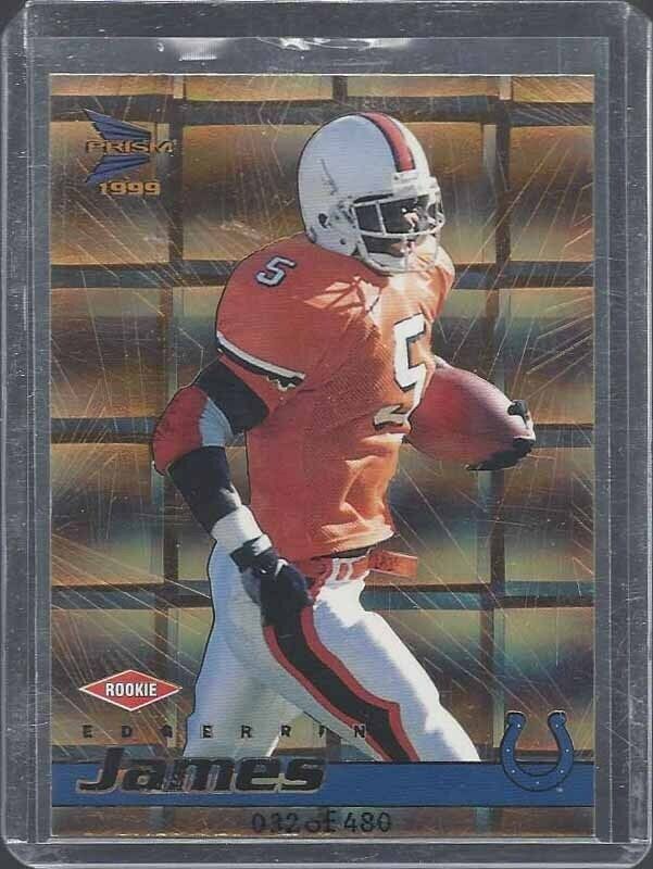 1/1 EDGERRIN JAMES 1999 PACIFIC PRISM GOLD ROOKIE RC #D 32/480 JERSEY NUMBER #32
