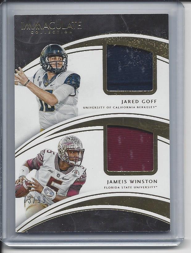 JAMEIS WINSTON JARED GOFF 2016 IMMACULATE DUAL ROOKIE JERSEY RC #D 48/99