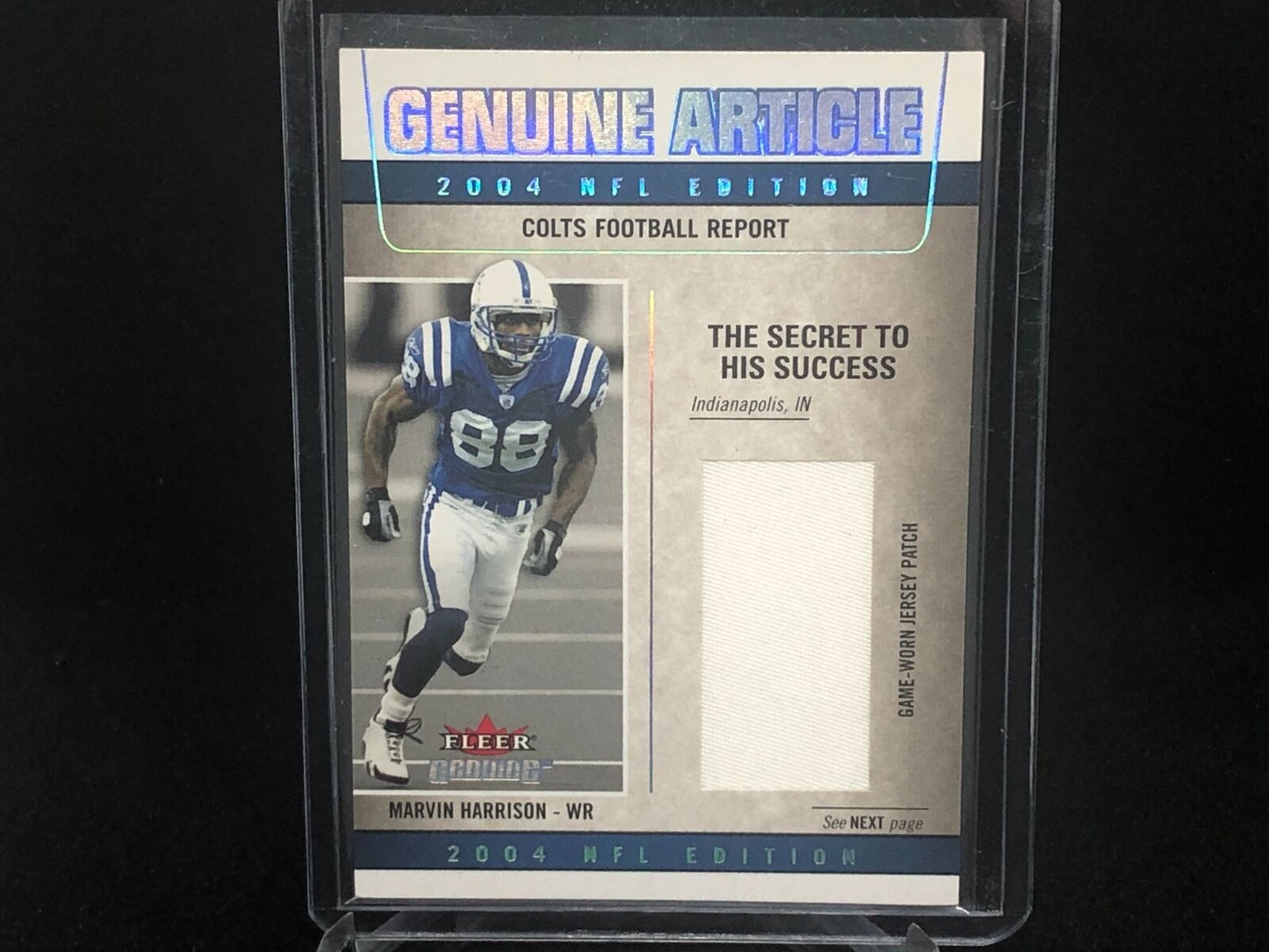 MARVIN HARRISON 2004 FLEER GENUINE ARTICLE GAME WORN JERSEY PATCH #D 17/150