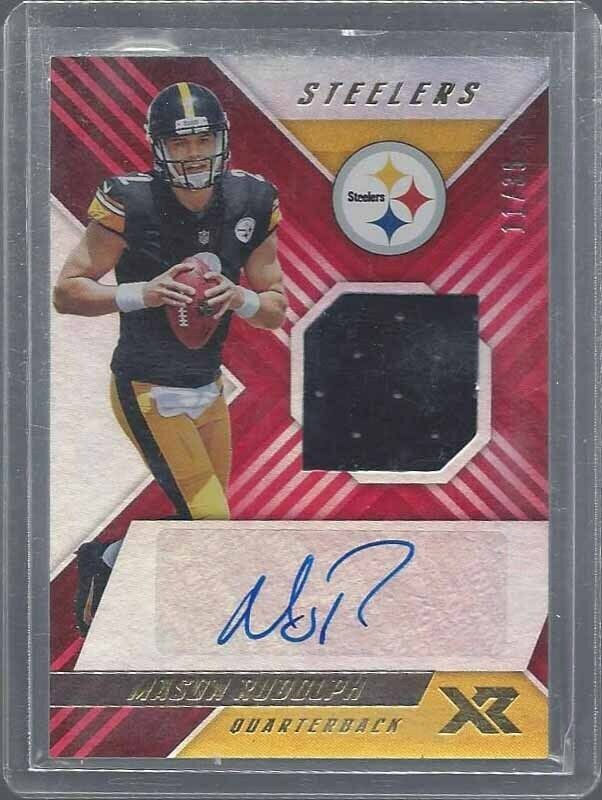 MASON RUDOLPH 2018 PANINI XR RED ROOKIE JERSEY AUTO RC #D 11/35