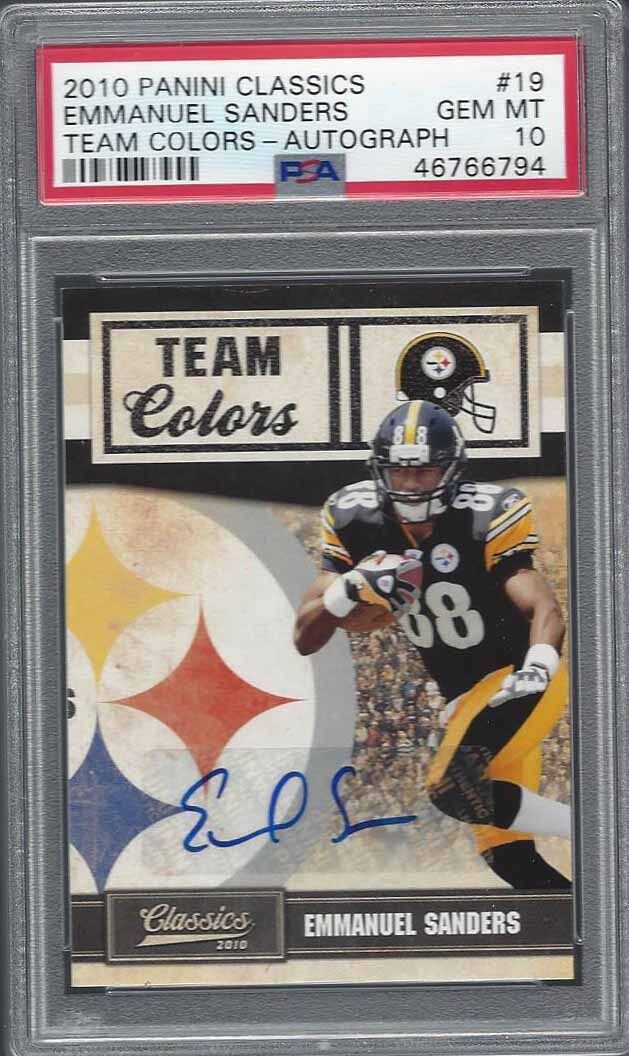 EMMANUEL SANDERS 2010 CLASSICS TEAM COLORS AUTO RC #D 1/25 PSA 10 GEM POP 1/1
