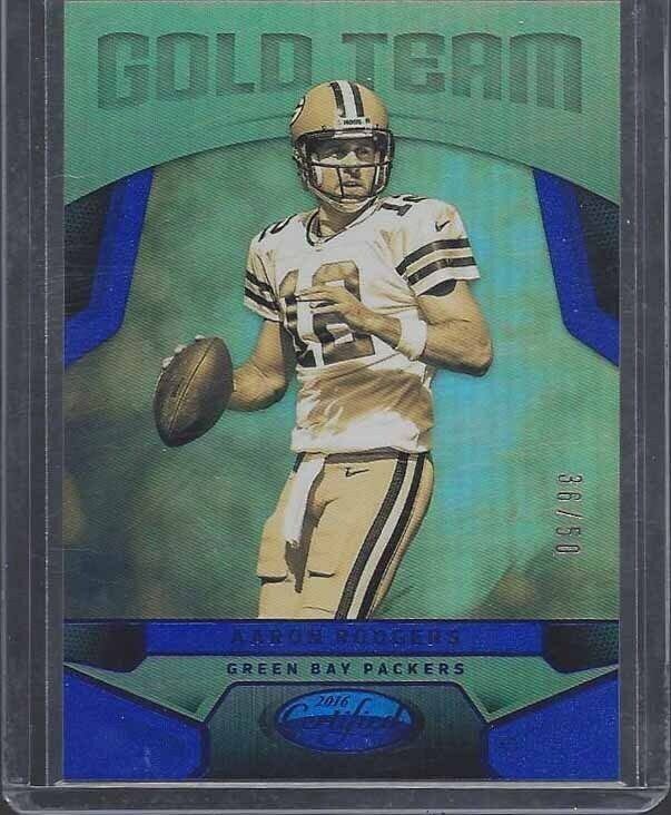 AARON RODGERS 2016 CERTIFIED GOLD TEAM BLUE PARALLEL #D 36/50