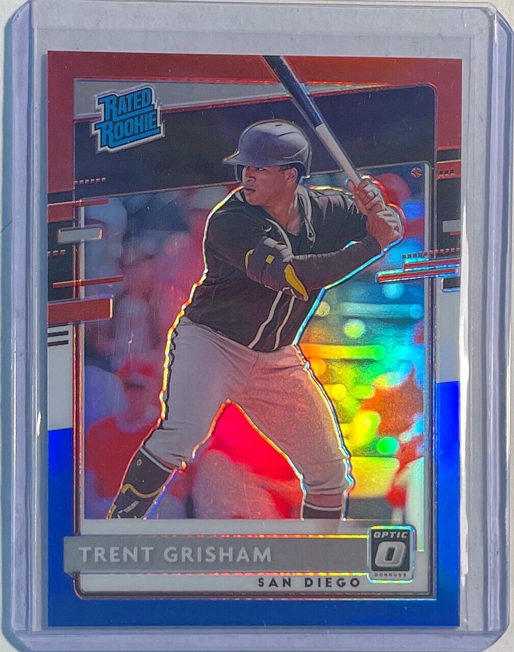 TRENT GRISHAM 2020 DONRUSS OPTIC RATED ROOKIE RED WHITE & BLUE PRIZM RC #D /150