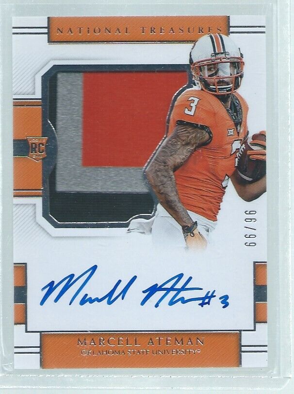 MARCELL ATEMAN 2018 NATIONAL TREASURES 3 COLOR PATCH ON CARD AUTO RC #D 96/99
