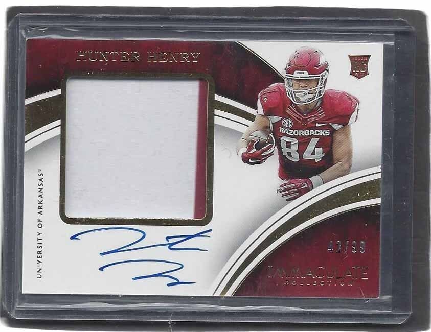 HUNTER HENRY 2016 IMMACULATE COLLECTION ROOKIE 2 COLOR PATCH AUTO RC #D 42/99