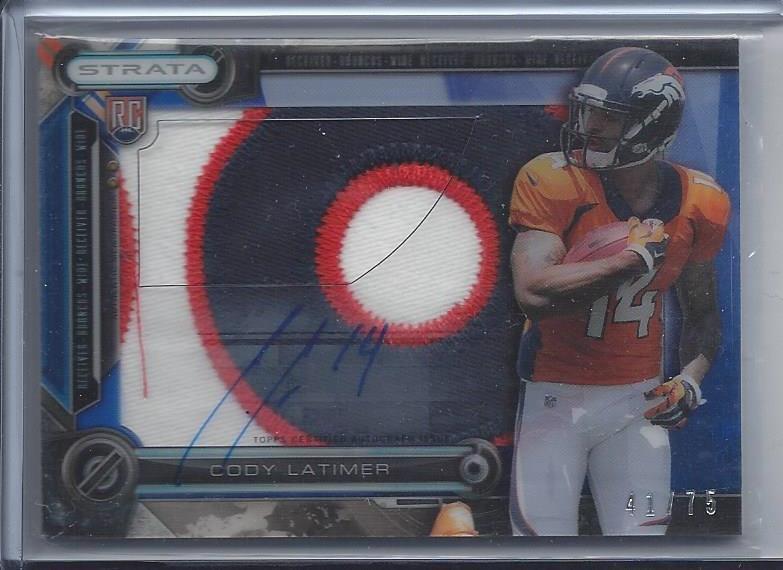 CODY LATIMER 2014 TOPPS STRATA BLUE CLEAR CUT JUMBO NUMBER PATCH AUTO RC #D /75