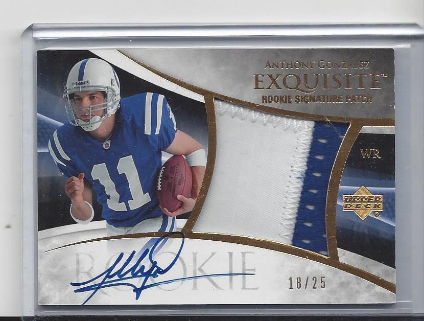 ANTHONY GONZALEZ 2007 UD EXQUISITE GOLD RPA JUMBO PATCH ON CARD AUTO RC #D /25