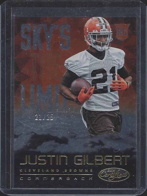 1/1 JUSTIN GILBERT 2014 CERTIFIED SKY'S THE LIMIT GOLD RC #D 21/25 JERSEY #21 !