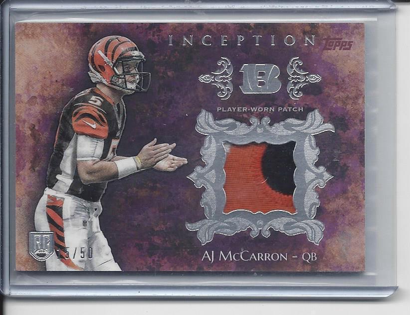 A.J. MCCARRON 2014 TOPPS INCEPTION PURPLE 3 COLOR ROOKIE PATCH RC #D 15/50