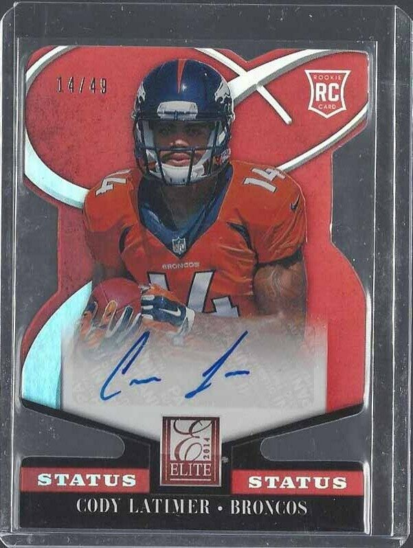 1/1 CODY LATIMER 2014 ELITE STATUS RED DIE CUT AUTO RC #D 14/49 JERSEY NUMBR #14