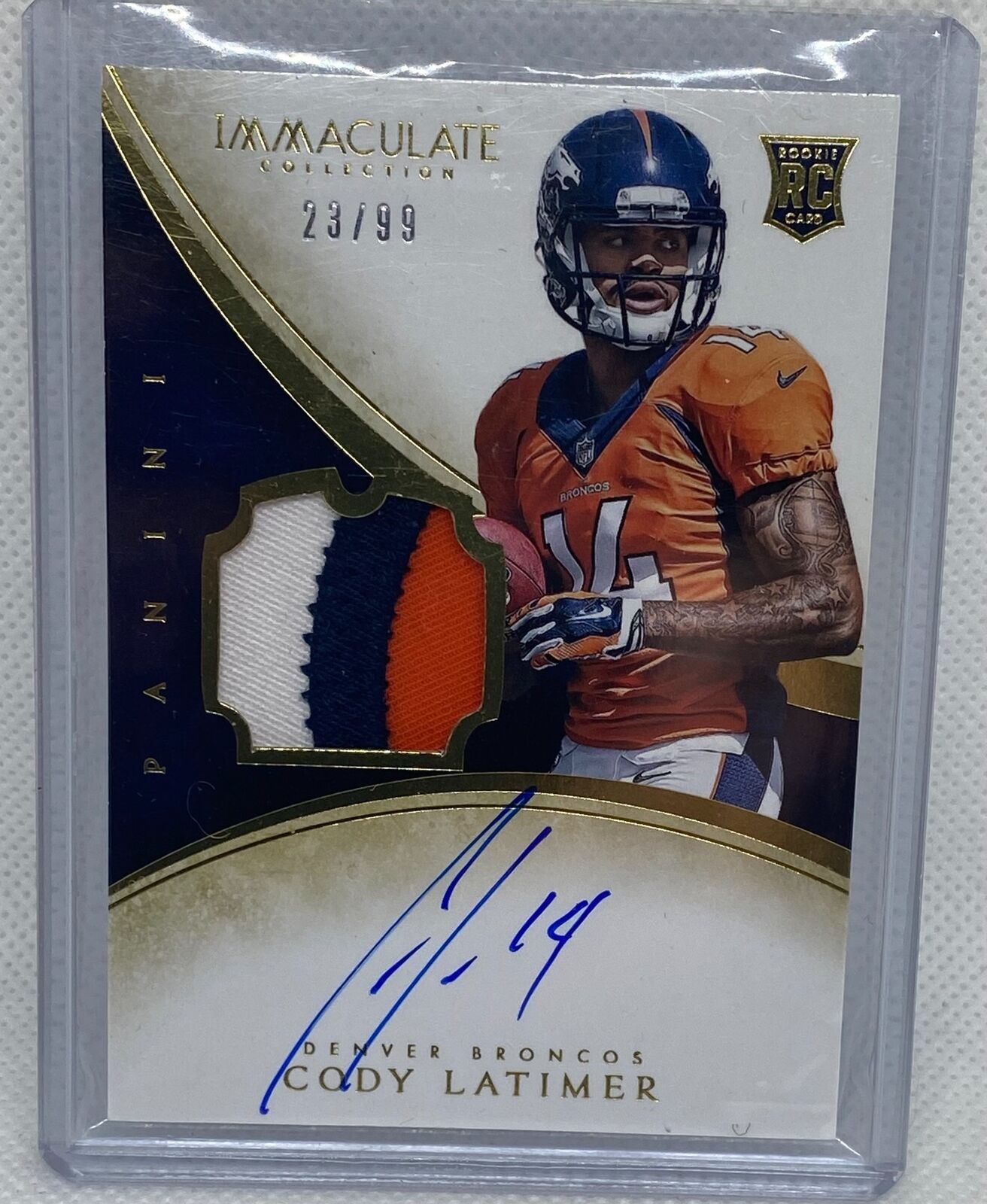 CODY LATIMER 2014 PANINI IMMACULATE COLLECTION RPA PATCH ON CARD AUTO RC #D /99