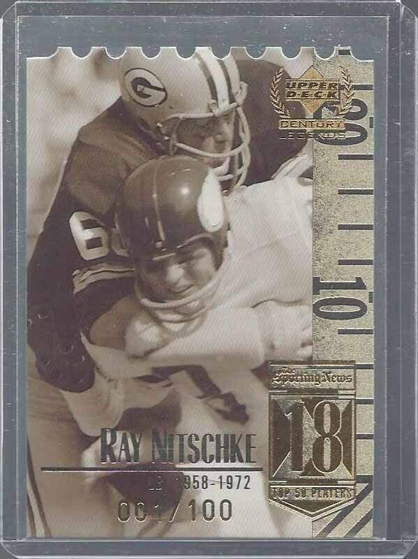 RAY NITSCHKE 1999 UPPER DECK CENTURY LEGENDS TOP 50 PLAYER GOLD DIE CUT #D 1/100