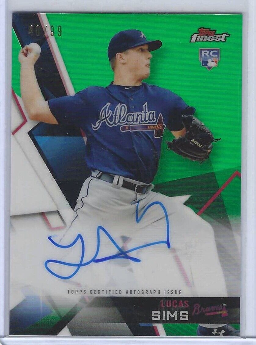 LUCAS SIMS 2018 TOPPS FINEST GREEN REFRACTOR ROOKIE AUTO RC #d /99