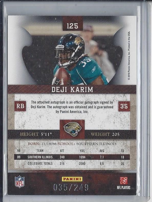 1/1 DEJI KARIM 2010 PLATES & PATCHES ROOKIE AUTO RC #D 35/249 HIS JERSEY #35!