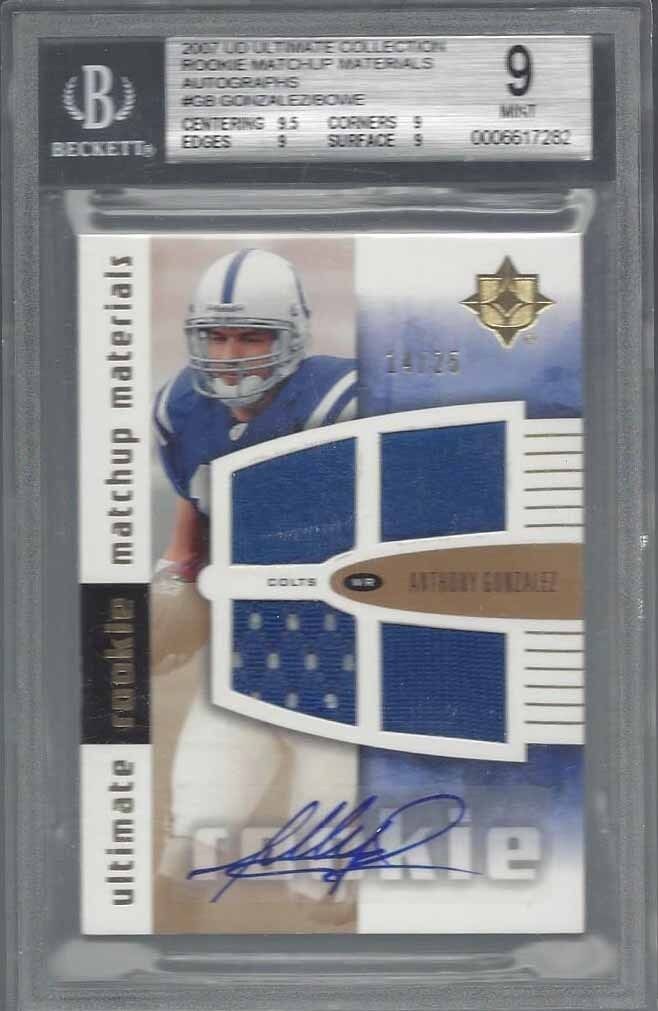DWAYNE BOWE ANTHONY GONZALEZ 2007 ULTIMATE MATCHUPS JERSEY AUTO RC /25 BGS 9 COA