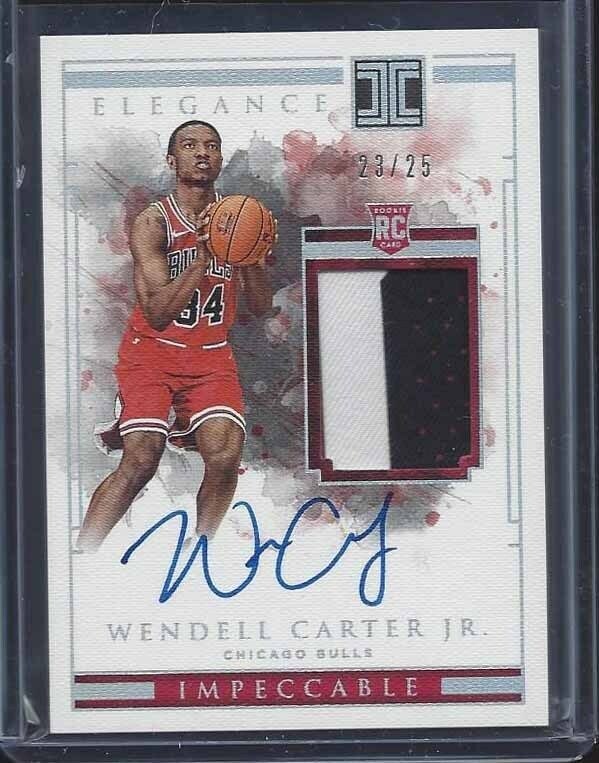 WENDELL CARTER 2018-19 IMPECCABLE RPA 3 COLOR ROOKIE PATCH ON CARD AUTO RC /25