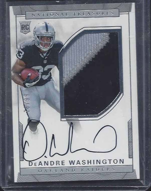 DEANDRE WASHINGTON 2016 NATIONAL TREASURES RPA 2 COLOR RAIDERS PATCH AUTO RC /99