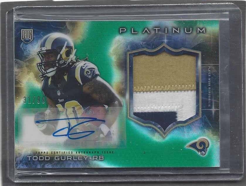 TODD GURLEY 2015 TOPPS PLATINUM CAMO GREEN RPA ROOKIE PATCH AUTO RC #D 31/99