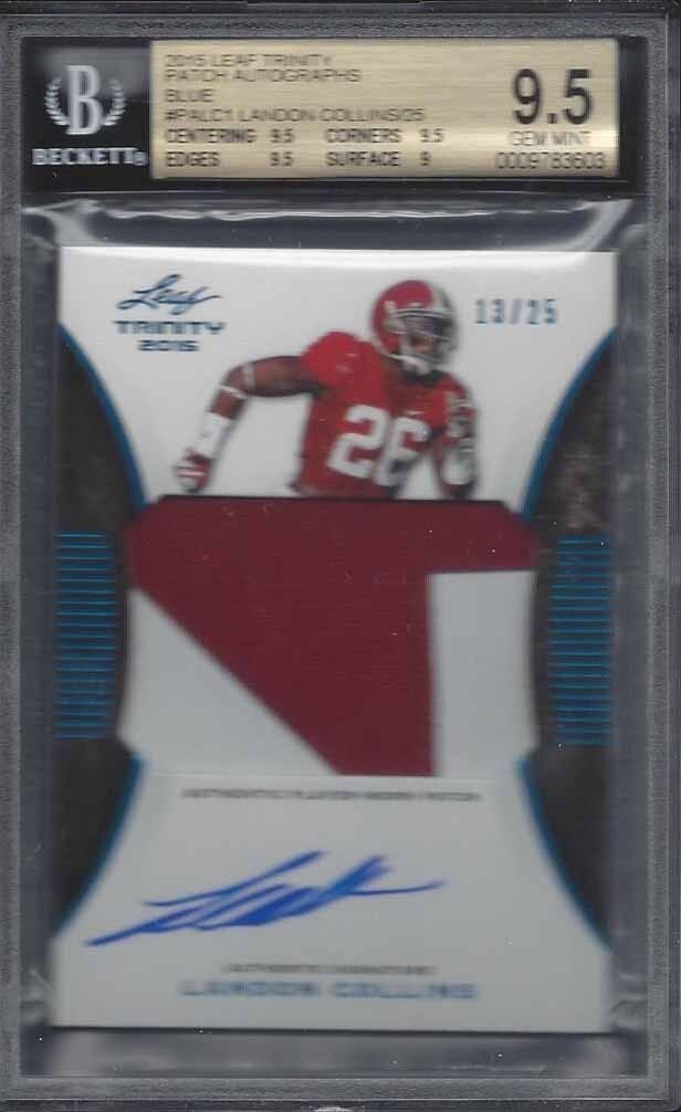 LANDON COLLINS 2015 LEAF TRINITY BLUE JUMBO PATCH AUTO RC /25 BGS 9.5 10 POP 2