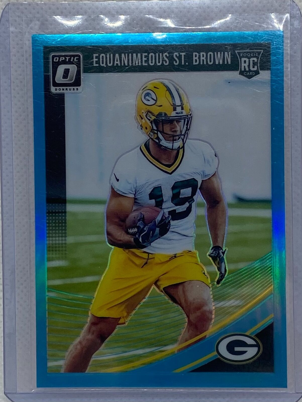 EQUANIMEOUS ST. BROWN 2018 PANINI DONRUSS OPTIC RATED ROOKIE BLUE HOLO RC /299