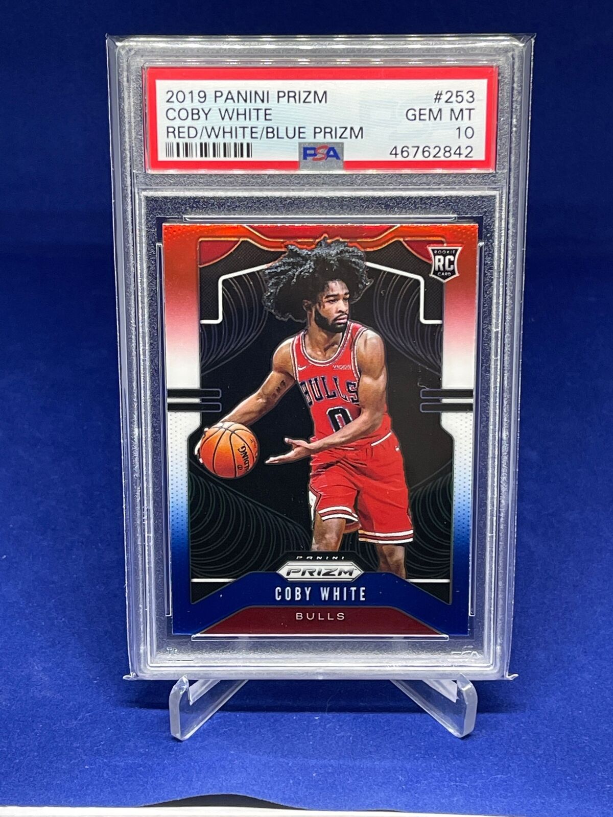 COBY WHITE 2019-20 PANINI PRIZM RED WHITE BLUE PRIZM ROOKIE RC #253 PSA 10