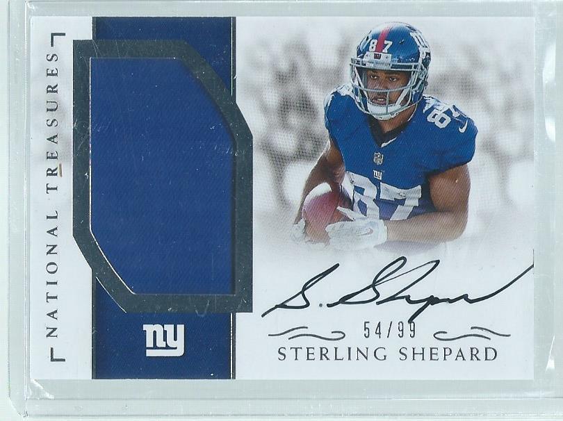 STERLING SHEPARD 2018 NATIONAL TREASURES JERSEY ON CARD AUTO RC #D 54/99