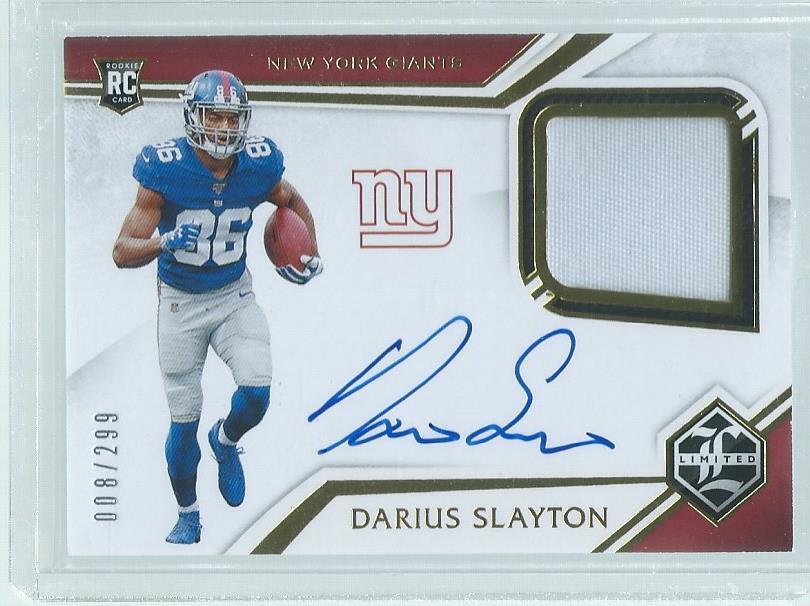 DARIUS SLAYTON 2019 PANINI LIMITED JERSEY PATCH ON CARD AUTO RC #D 8/299