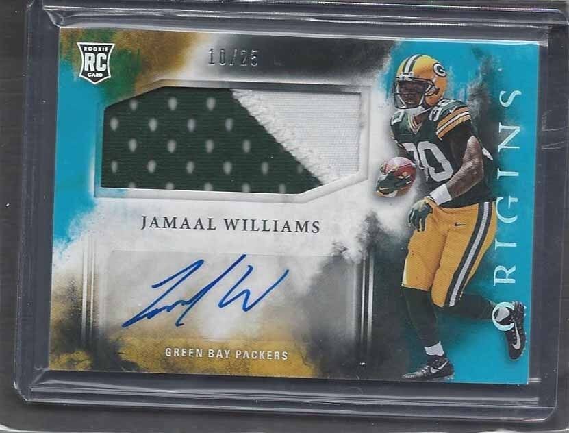 JAMAAL WILLIAMS 2017 PANINI ORIGINS AQUA LIGHT BLUE 2 CLR PATCH AUTO RC #D 10/25