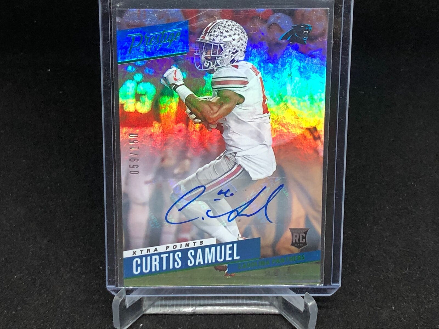 CURTIS SAMUEL 2017 PANINI PRESTIGE XTRA POINTS GREEN AUTO RC #D /150