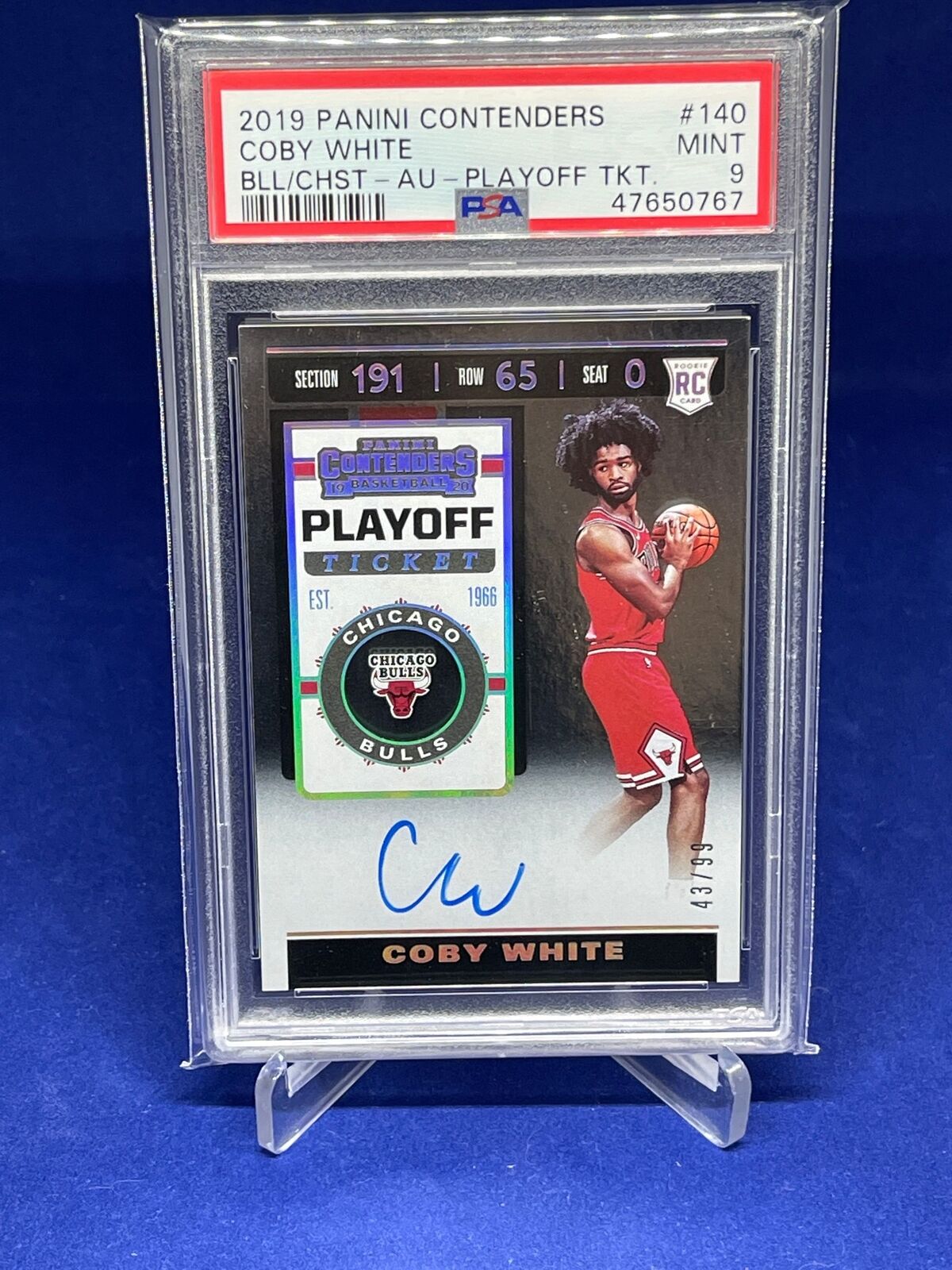 COBY WHITE 2019-20 PANINI CONTENDERS PLAYOFF TICKET AUTO RC #D 43/99 PSA 9 MINT