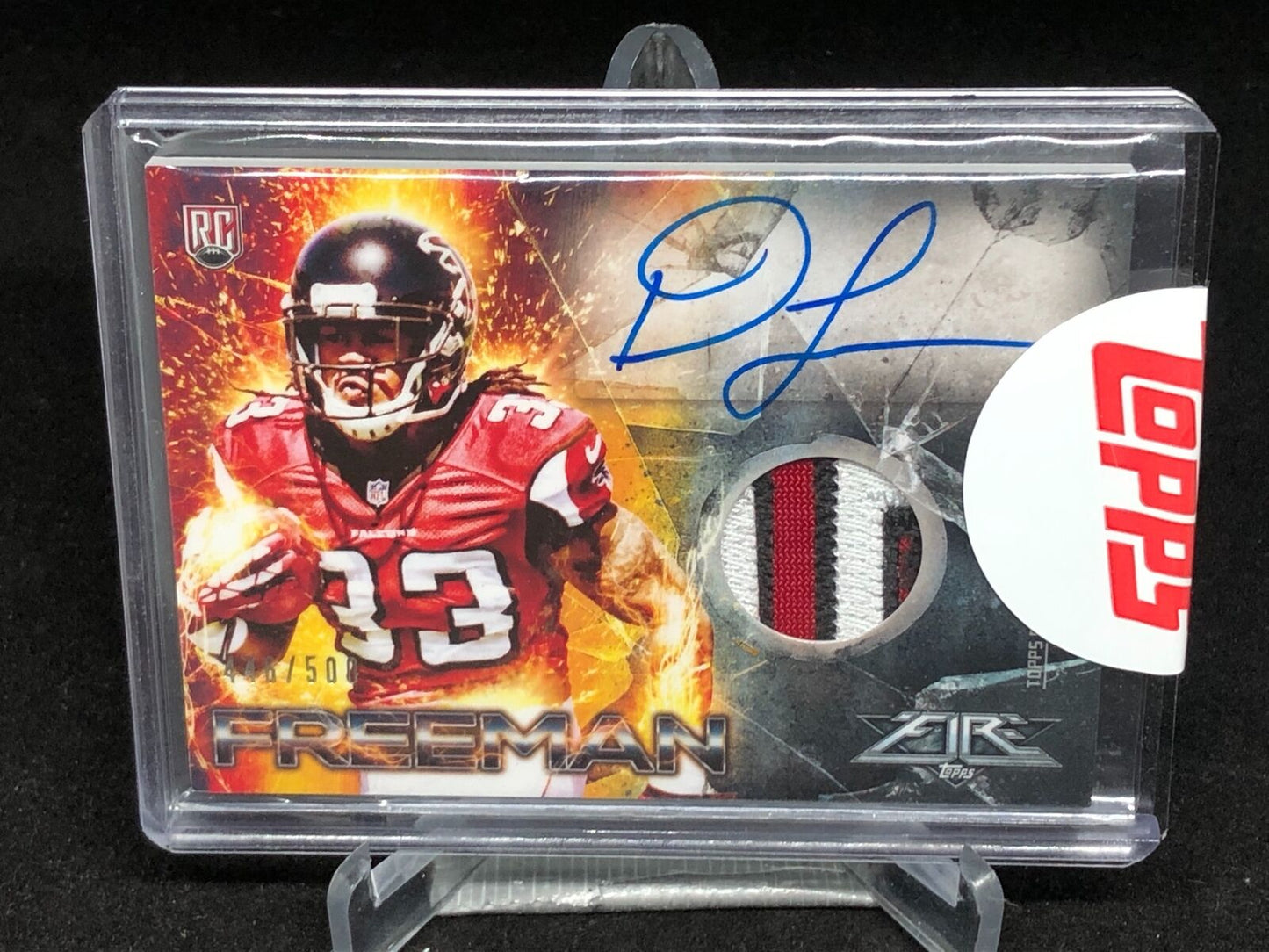 DEVONTA FREEMAN 2014 TOPPS FIRE 3 CLR PATCH ON CARD AUTO RC #D 446/500