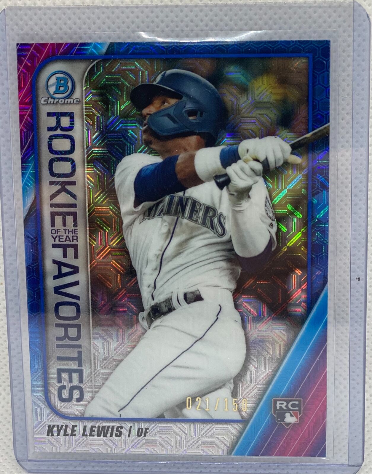 KYLE LEWIS 2020 CHROME ROOKIE OF THE YEAR FAVORITES BLUE MEGA REFRACTOR RC /150