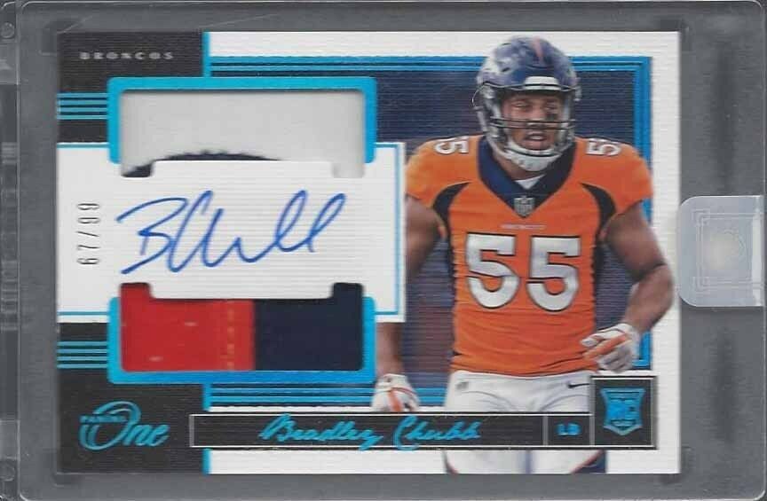 BRADLEY CHUBB 2018 PANINI ONE BLUE RPA DUAL PATCH ON CARD AUTO RC #D 67/99