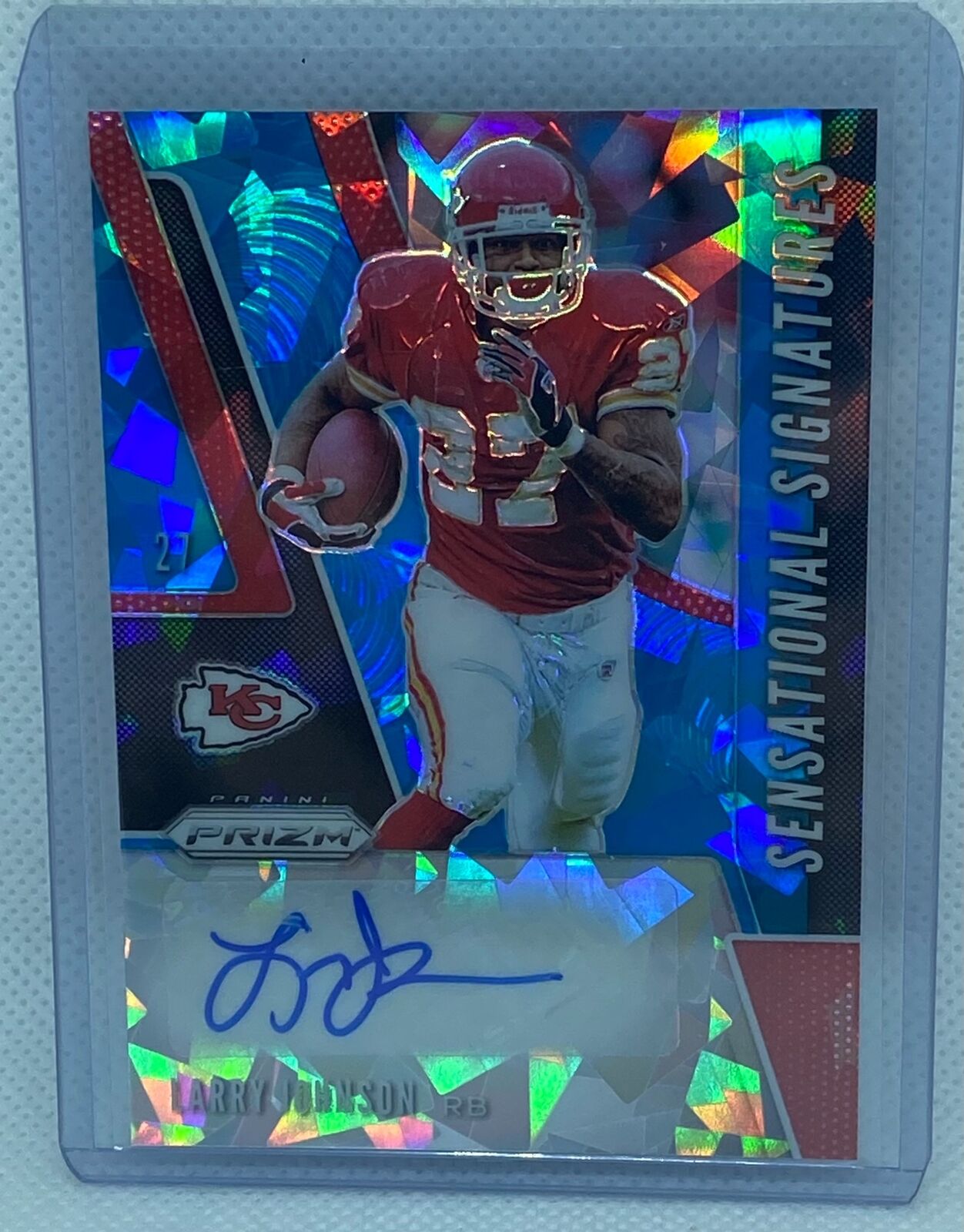 LARRY JOHNSON 2019 PANINI PRIZM SENSATIONAL SIGNATURES BLUE ICE AUTO #D 70/99