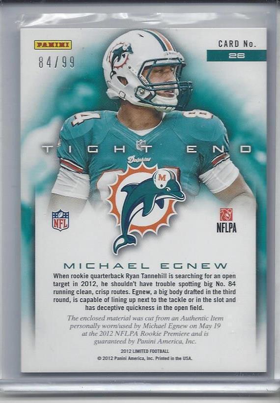 1/1 MICHAEL EGNEW 2012 LIMITED JUMBO ROOKIE JERSEY RC #D 84/99 HIS JERSEY #84!!!