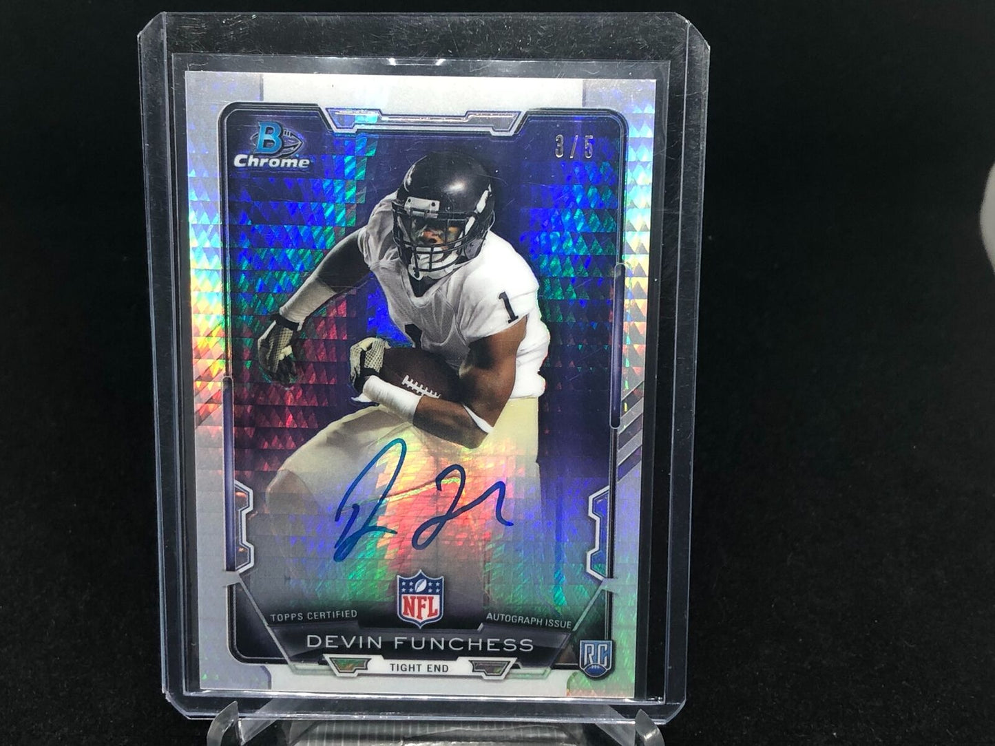 DEVIN FUNCHESS 2015 BOWMAN CHROME HYPER PRISM REFRACTOR ON CARD AUTO #D 3/5