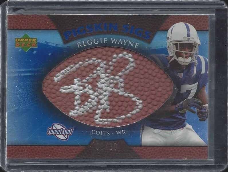 REGGIE WAYNE 2007 SWEET SPOT PIGSKIN SIGS FOOTBALL BLUE ON CARD AUTO #D 9/20