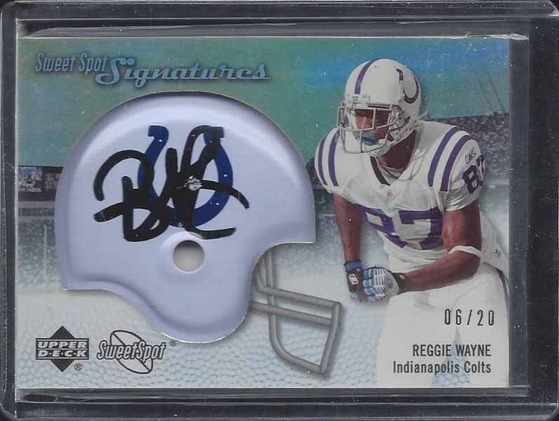 REGGIE WAYNE 2007 SWEET SPOT GOLD COLTS HELMET ON CARD AUTO #D 6/20