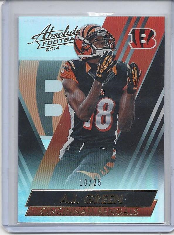 1/1 A.J. GREEN 2014 ABSOLUTE GOLD SPECTRUM PARALLEL #D 18/25 ...HIS JERSEY #18!!