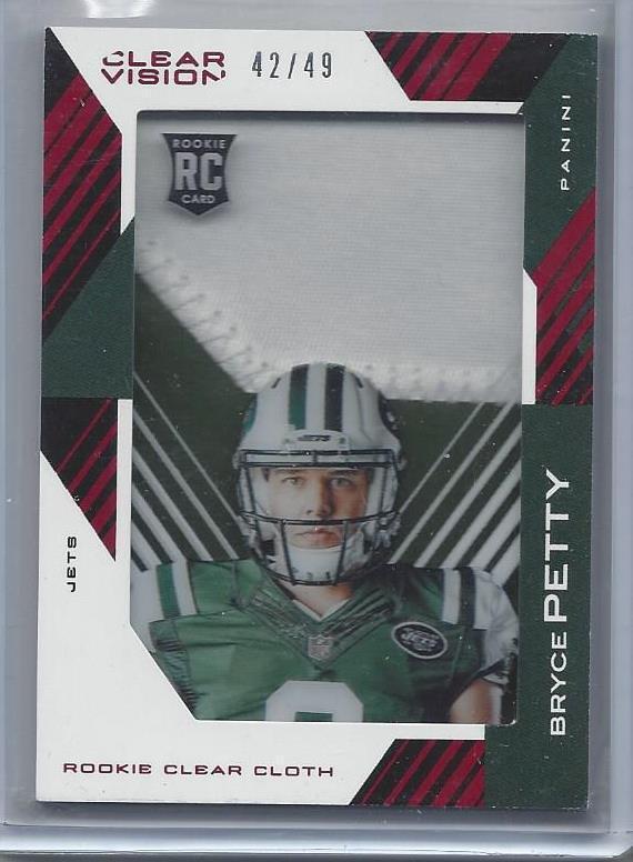 BRYCE PETTY 2015 CLEAR VISION CLEAR CLOTH RED JUMBO ROOKIE PATCH RC #D 42/49