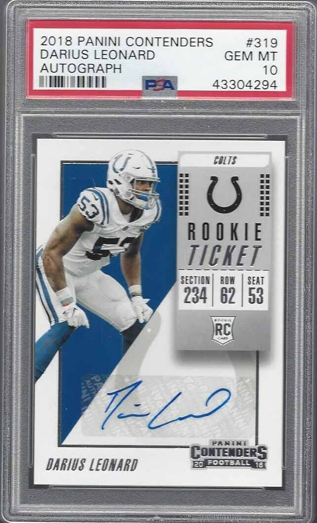 DARIUS LEONARD 2018 CONTENDERS ROOKIE TICKET TRUE RC AUTO #319 PSA 10 GEM MINT