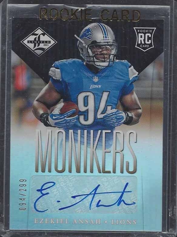 1/1 EZEKIEL ANSAH 2013 LIMITED MONIKERS LIONS ROOKIE AUTO RC #D 94/299 JRSY #94!