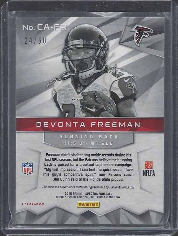1/1 DEVONTA FREEMAN 2015 SPECTRA NEON BLUE PRIZM CATALYST JERSEY 24/50 JSY #24!