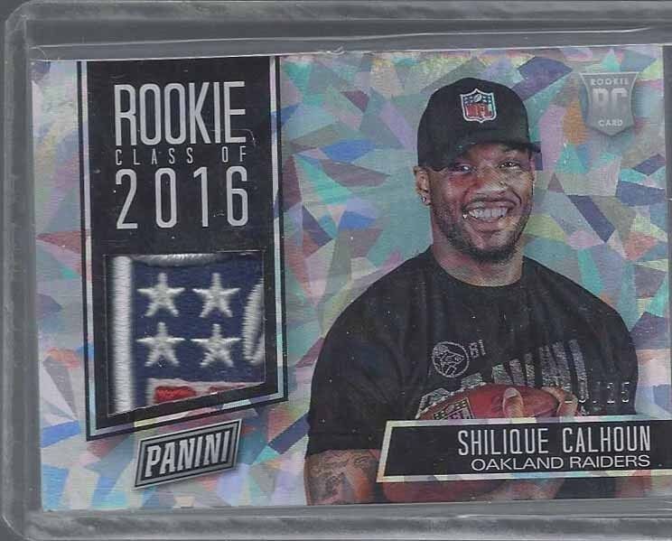 SHILIQUE CALHOUN 2016 PANINI FATHERS DAY CRACKED ICE NFL LOGO SHIELD PATCH RC