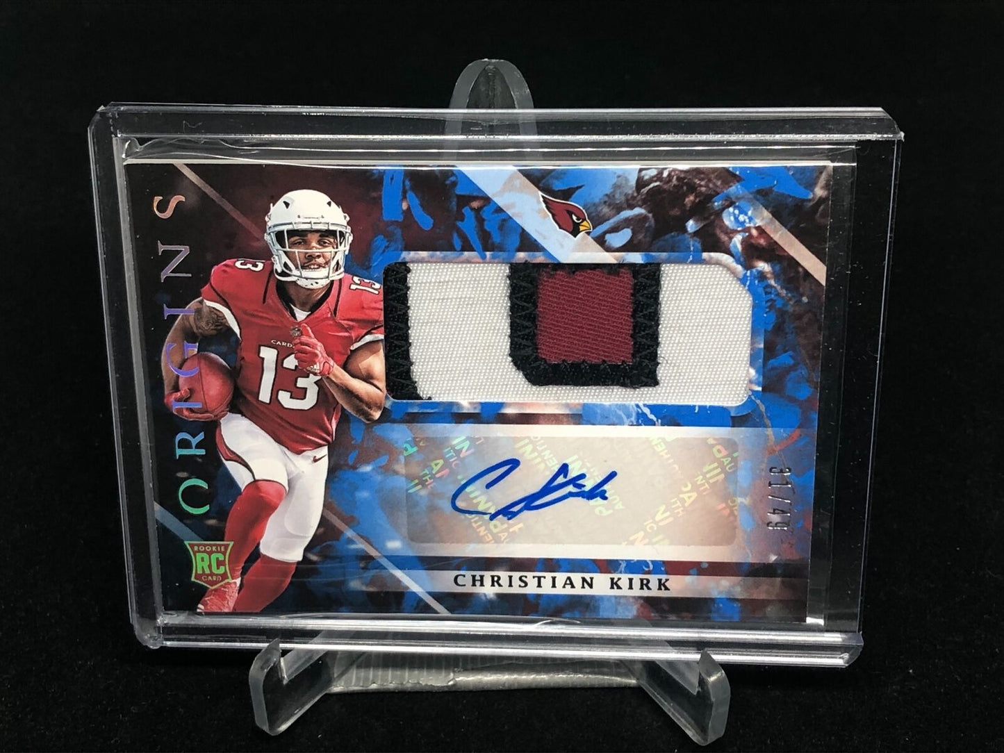 CHRISTIAN KIRK 2018 PANINI ORIGINS BLUE 3 CLR PATCH AUTO RC #D 31/49