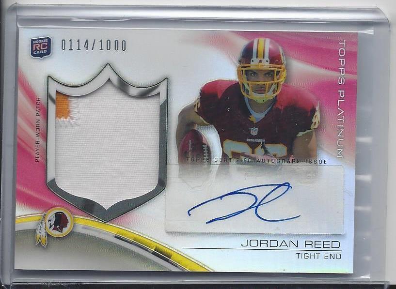 JORDAN REED 2013 TOPPS PLATINUM RPA 2 COLOR ROOKIE PATCH AUTO RC #D 114/1000