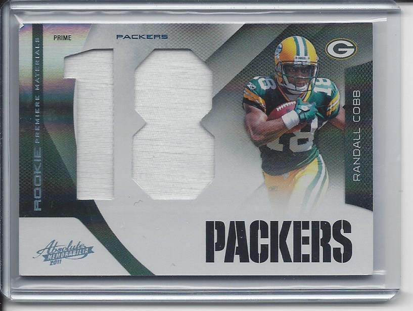RANDALL COBB 2011 ABSOLUTE RPM JUMBO JERSEY NUMBER ROOKIE PATCH RC #D 6/10