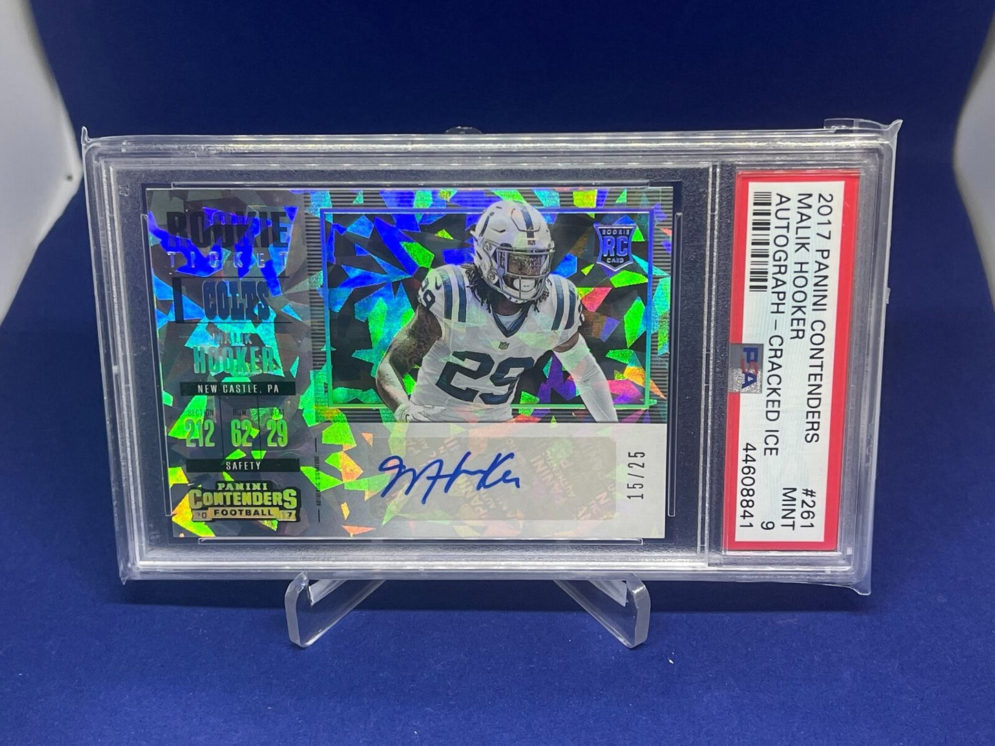 MALIK HOOKER 2017 PANINI CONTENDERS ROOKIE CRACKED ICE AUTO RC #D 15/25 PSA 9