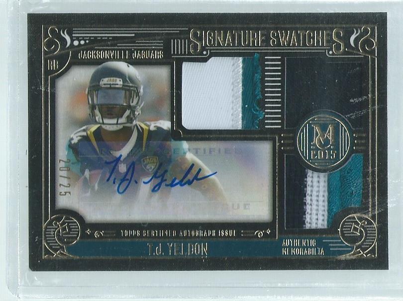 T.J. YELDON 2015 MUSEUM COLLECTION SIGNATURE SWATCHES TRIPLE PATCH AUTO RC /25